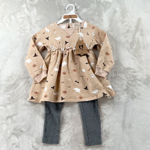 Rabbit + Bear Organic Other - Rabbit + Bear Organic Kids Halloween Dress and Leggings Set Tan Grey 3T NWT